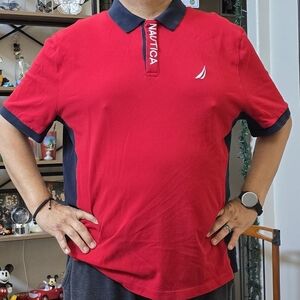 Nautica Men's Red and Navy Polo Shirt